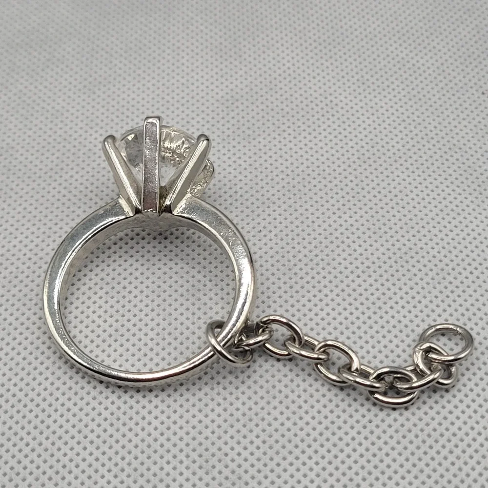 Ring Keychain Faux Diamond Silver Tone Gift Accessory